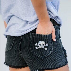 NWT Judith March Sequin Skull Corduroy Shorts